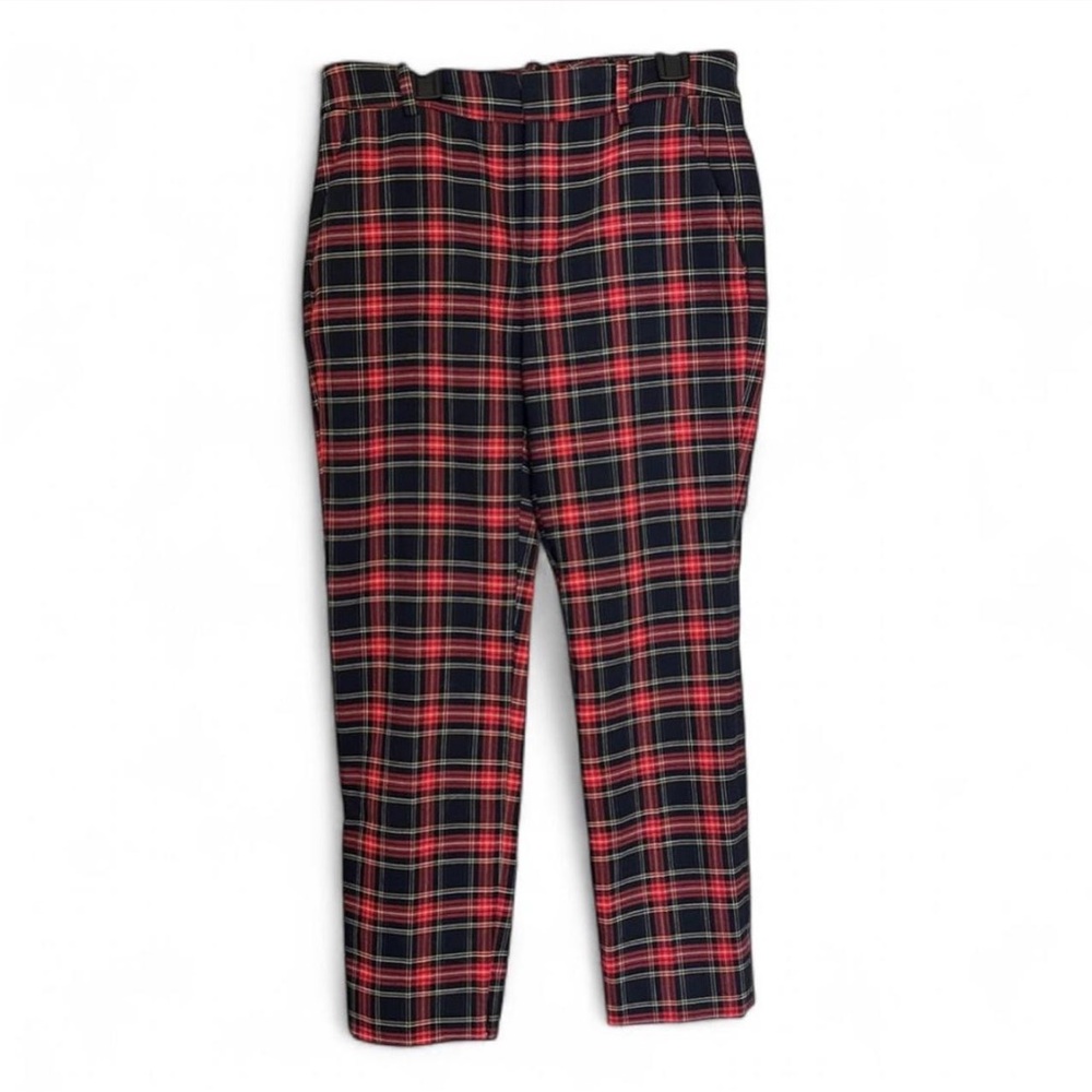 Sz 2 Zara High Rise Red Plaid Collegiate Look Bodycon Punk Ankle Pants